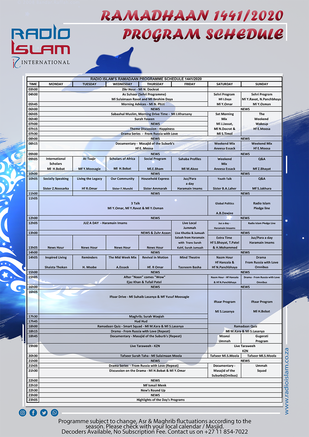 Ramadaan Schedule